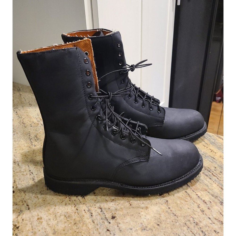 Land Rover Boots Mens 9.5 D Lace Up Vibram Lace up Black Leather Moto Hard Toe